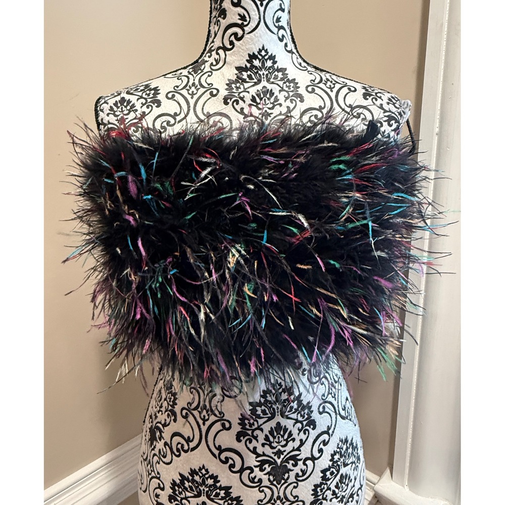 CLOTHES Black Feather Tube Top Multi Color Accents Smocked Back XL Whimsygoth